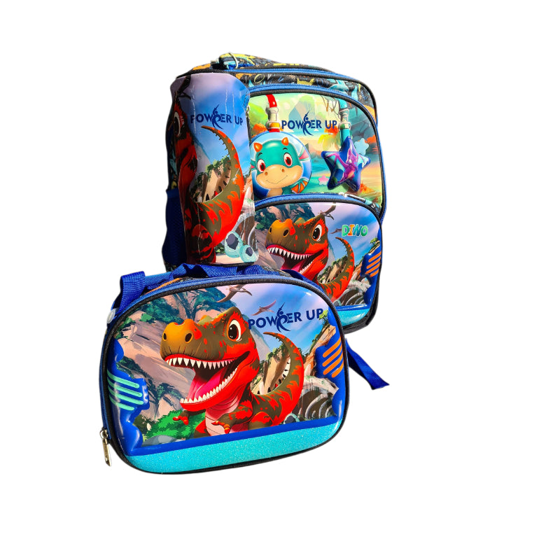 Power Up 3 Pc Dino Trolley Bag Black/Blu