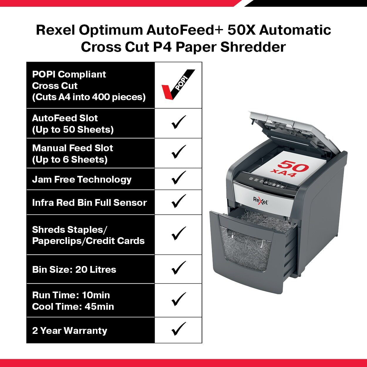Rexel Optimum AutoFeed+ 50X Automatic Cross Cut P4 Paper Shredder
