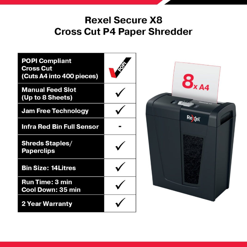 Rexel Secure X8 Cross Cut P4 Paper Shred