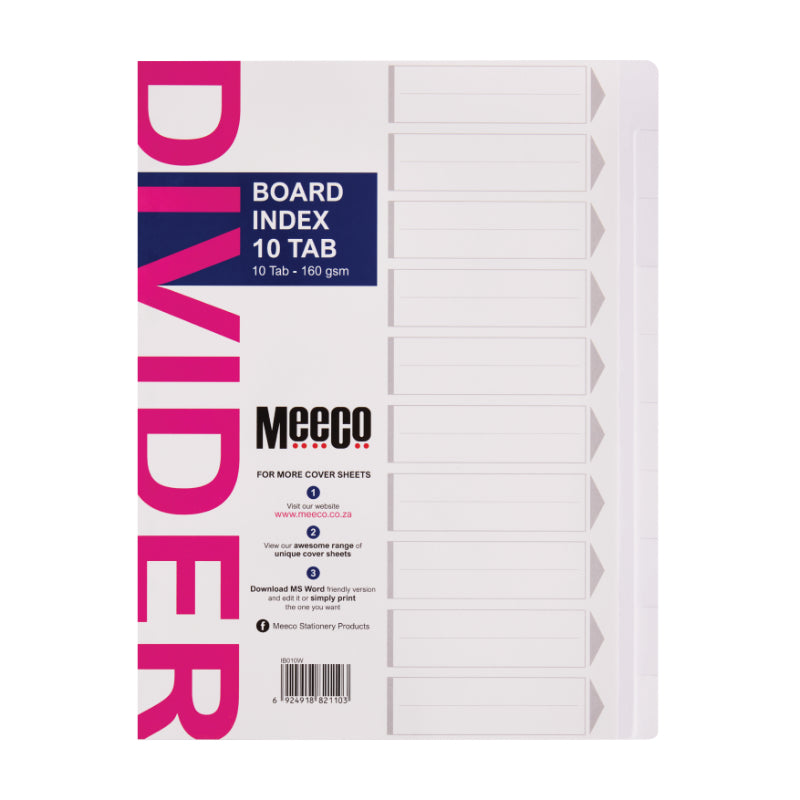Meeco Board 10 Tab Dividers White