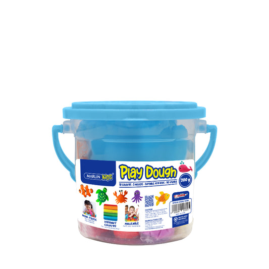 Marlin Kids Play dough 200g bucket 10 assorted colours + 5 plastic moulds
