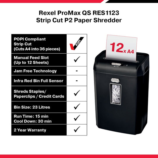 Rexel ProMax QS RES1123 Strip Cut P2 Paper Shredder, 12 sheet