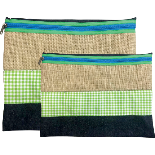 A5 ZIPPER BAG GREEN HESSIAN