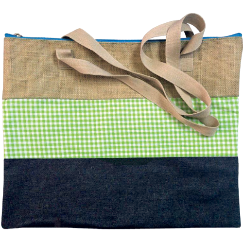 A4 ZIPPER BAG GREEN HESSIAN