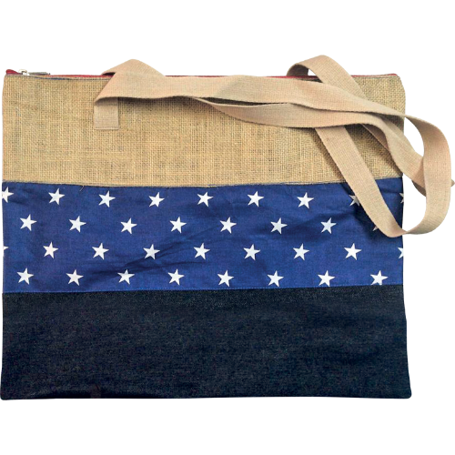 A4 ZIPPER BAG BLUE HESSIAN