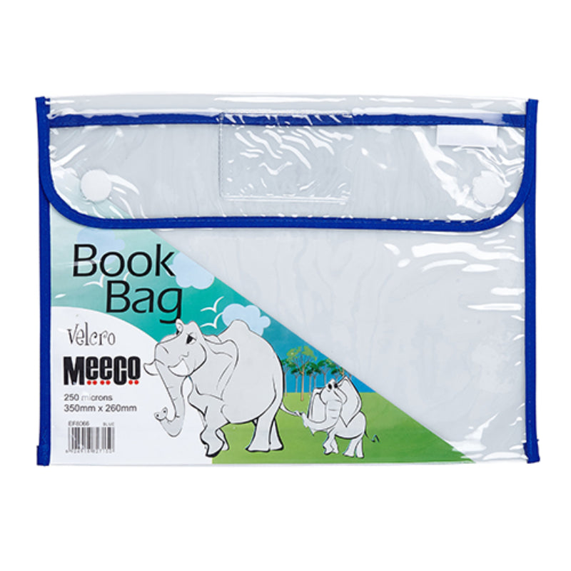 Meeco A4 Clear Book Bag Blue Velcro