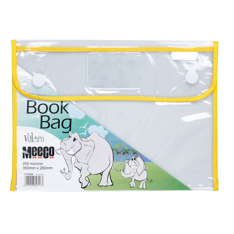 Meeco A4 Clear Book Bag Yellow Velcro