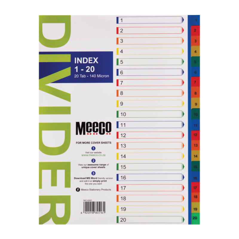 Meeco 1-20 Printed Dividers Pvc