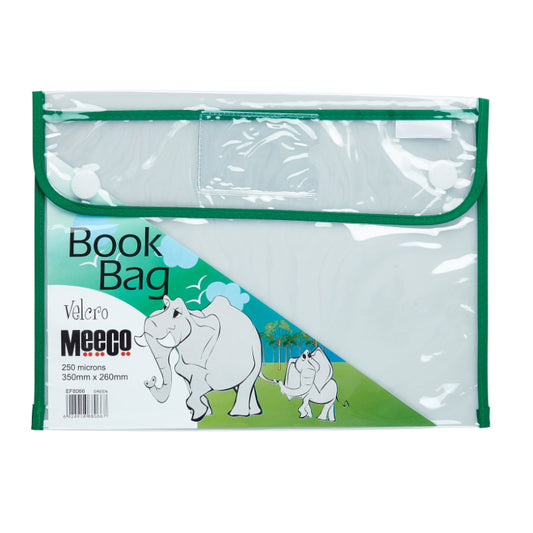 Meeco A4 Clear Book Bag Green Velcro