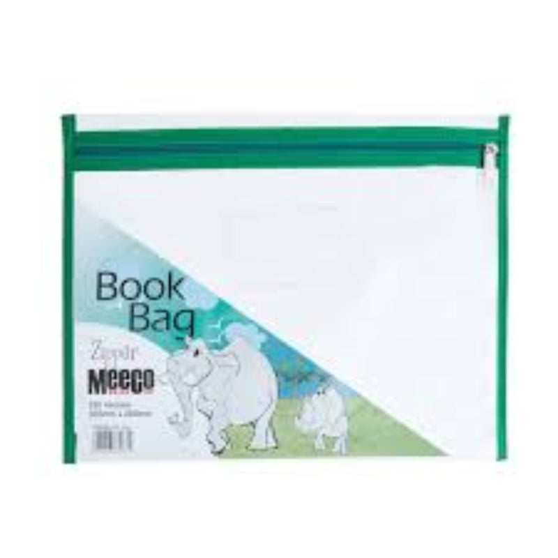 Clear Book Bag /Zip Green Meeco
