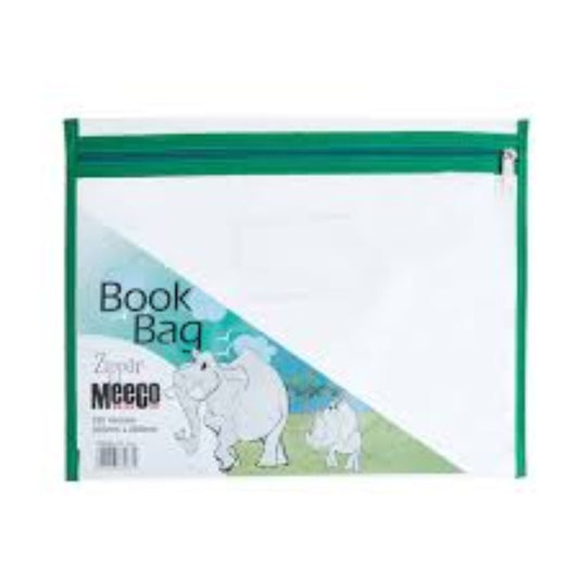 Clear Book Bag /Zip Green Meeco