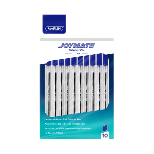 Marlin Joymate transparent medium point pens 10's Blue