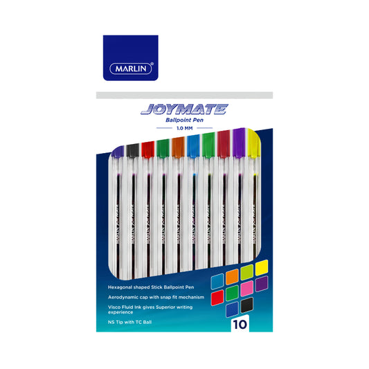 Marlin Joymate transparent medium point pens 10's assorted colours